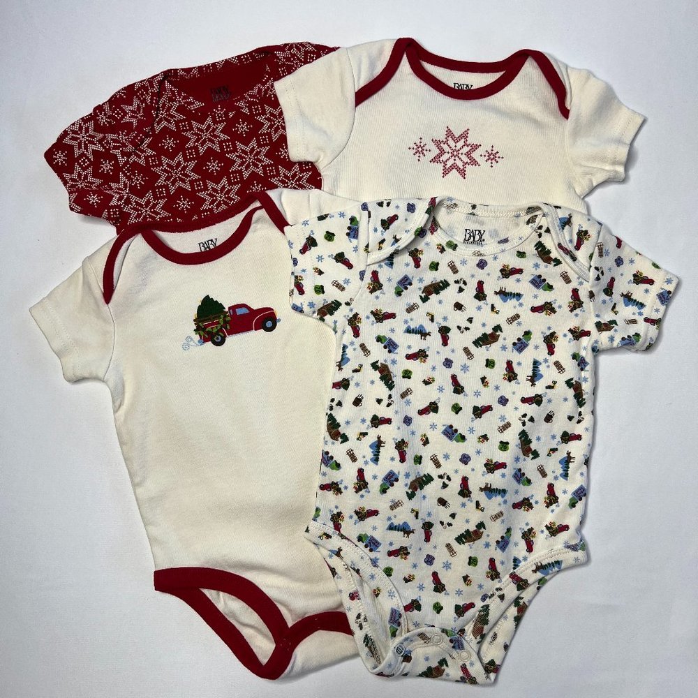 Christmas Holiday Bodysuits Boys or Girls 0-3 months Set of Four (4)